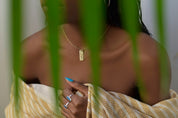 SUN & SELENE sun moon + rising necklace on model