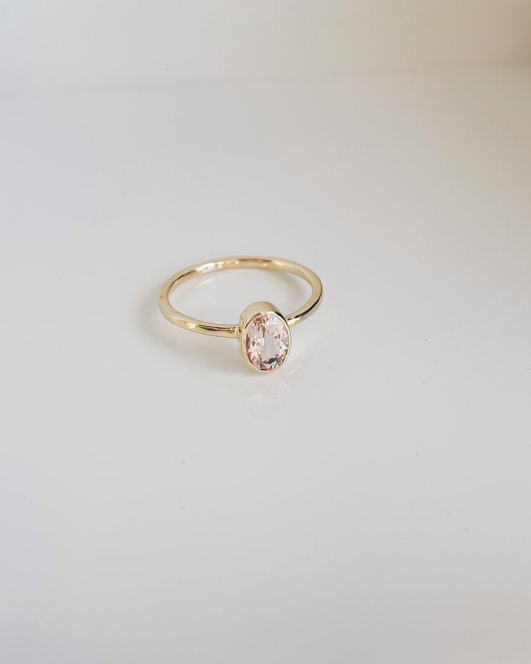 SUN & SELENE pink morganite + solid gold ring