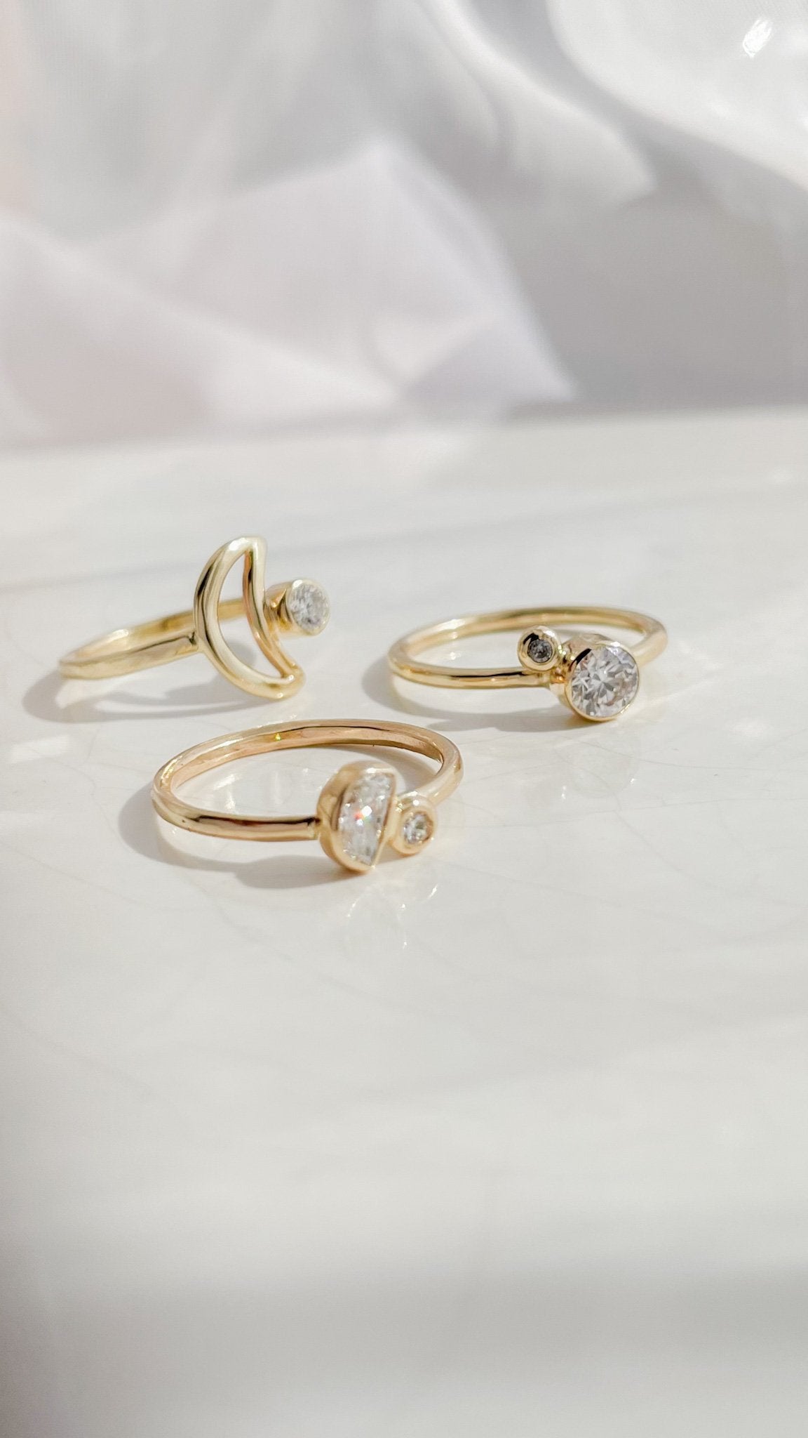 SUN & SELENE to the moon + back engagement ring collection