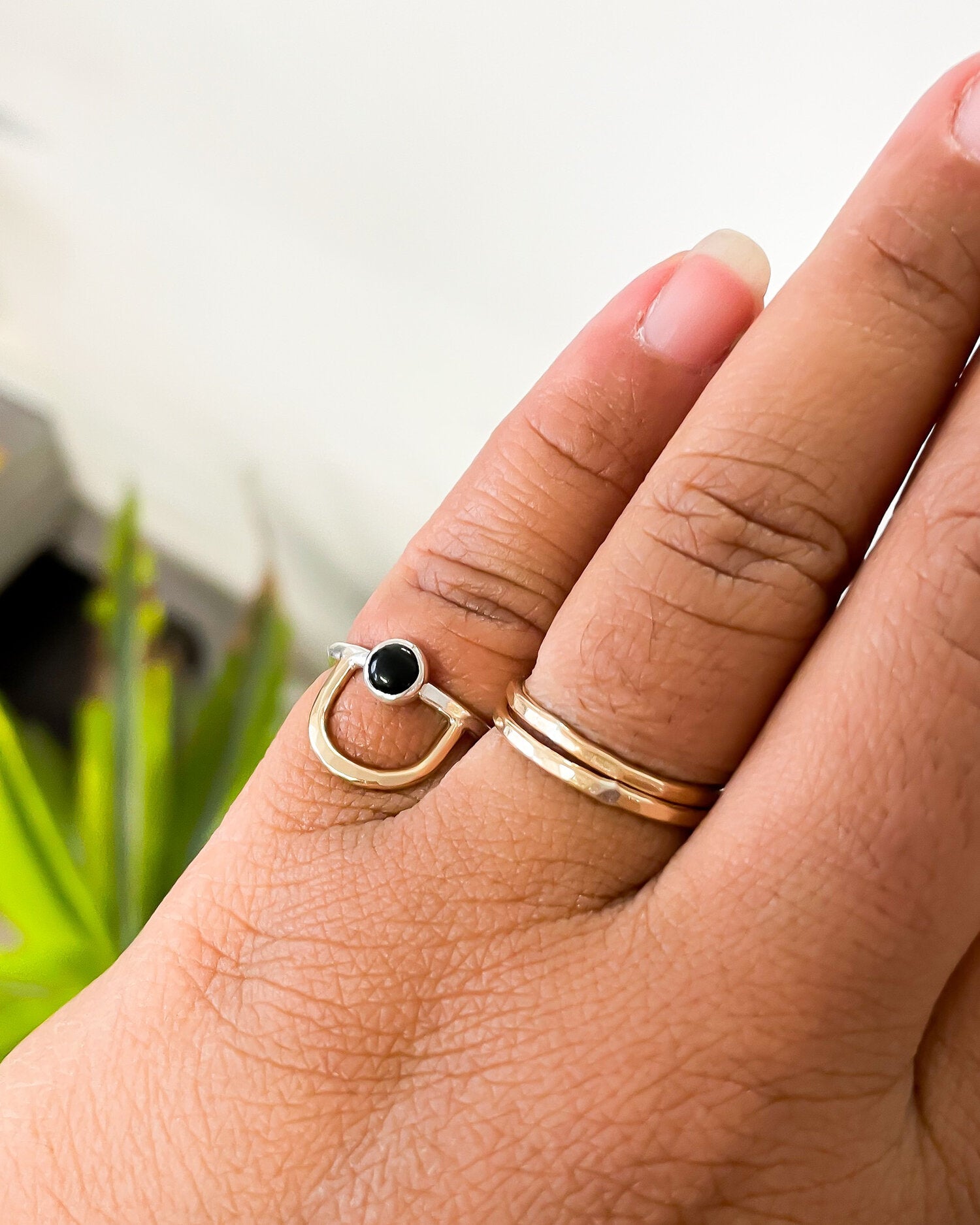 SUN & SELENE aurora arc ring in black oynx