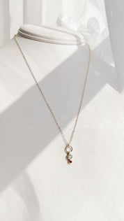 SUN & SELENE ruby and diamond necklace on form