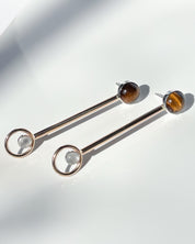 Moonstone + Tigers Eye // gemstone bar earrings