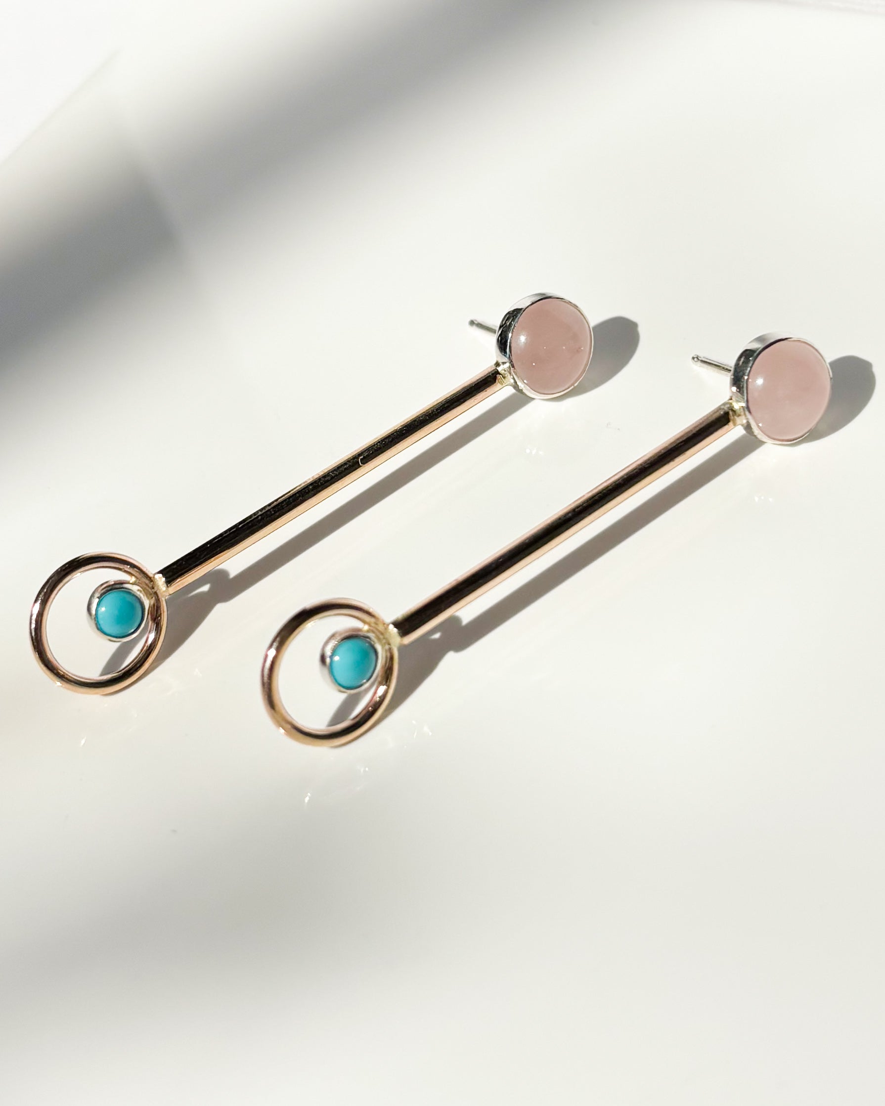 Rose Quartz + Turquoise // gemstone bar earrings