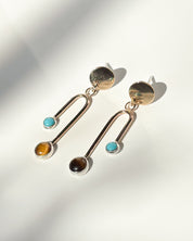 Turquoise + Tigers Eye // gemstone arc earrings