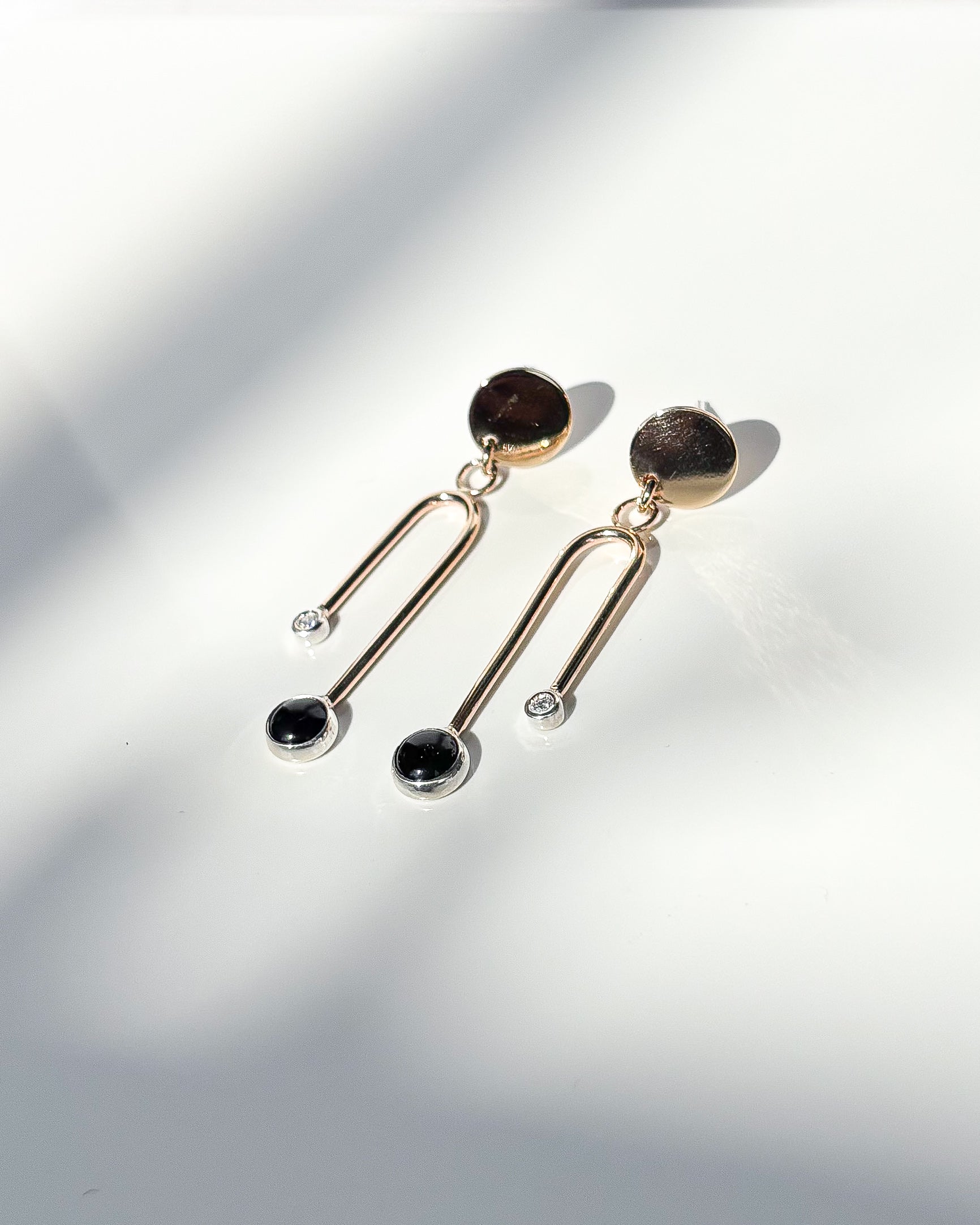Onyx + Diamond // gemstone arc earrings