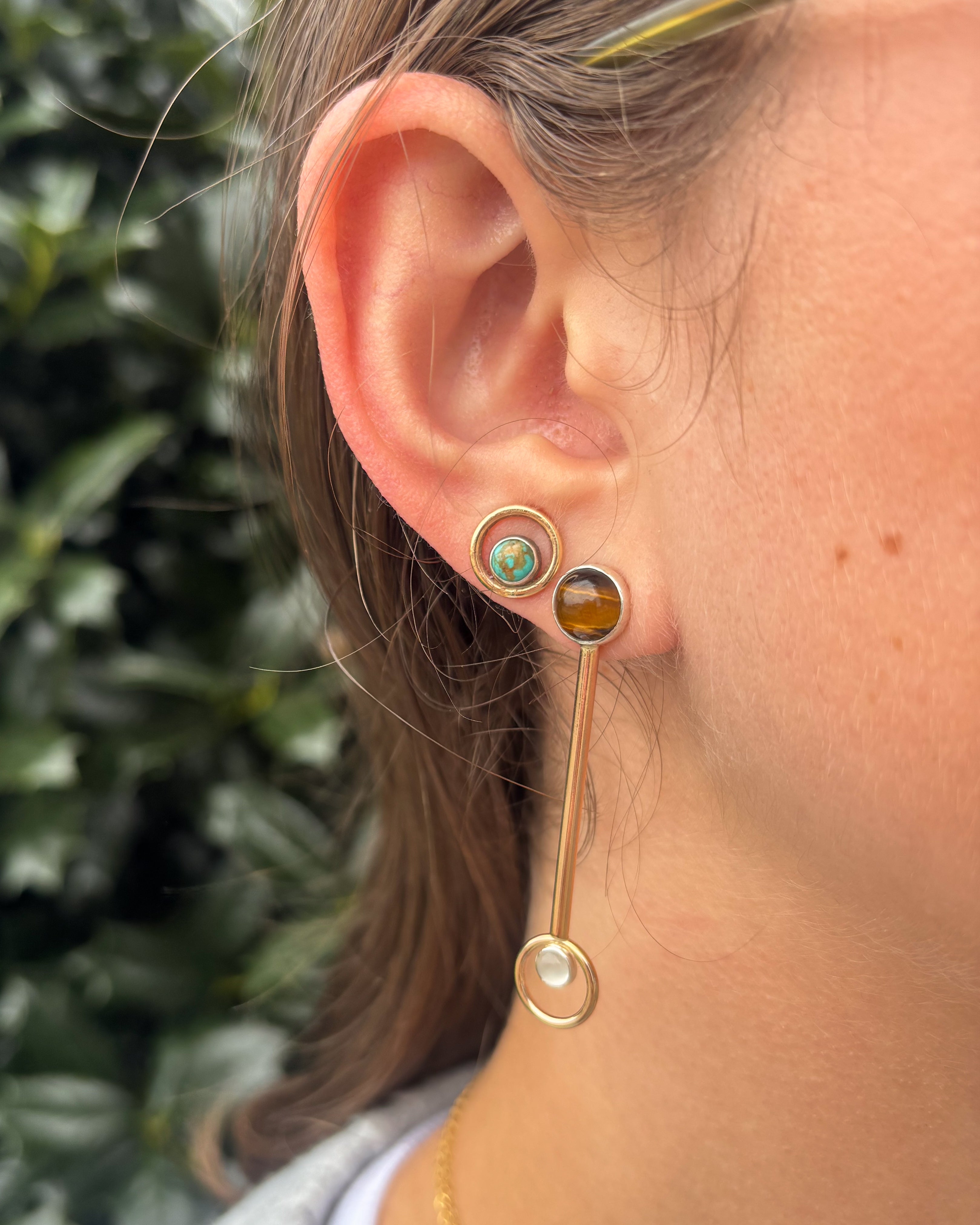 Moonstone + Tigers Eye // gemstone bar earrings