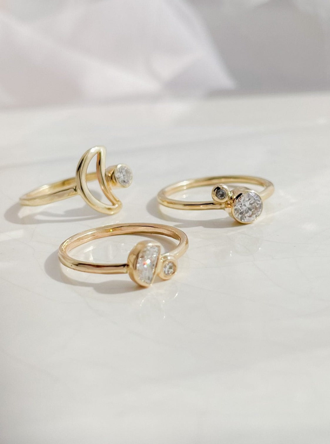 SUN & SELENE to the moon + back engagement ring collection