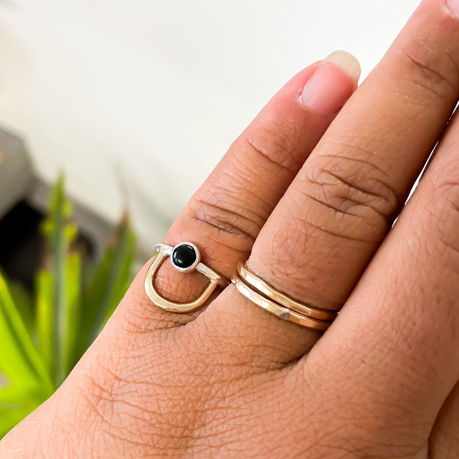 SUN & SELENE aurora arc ring in black oynx