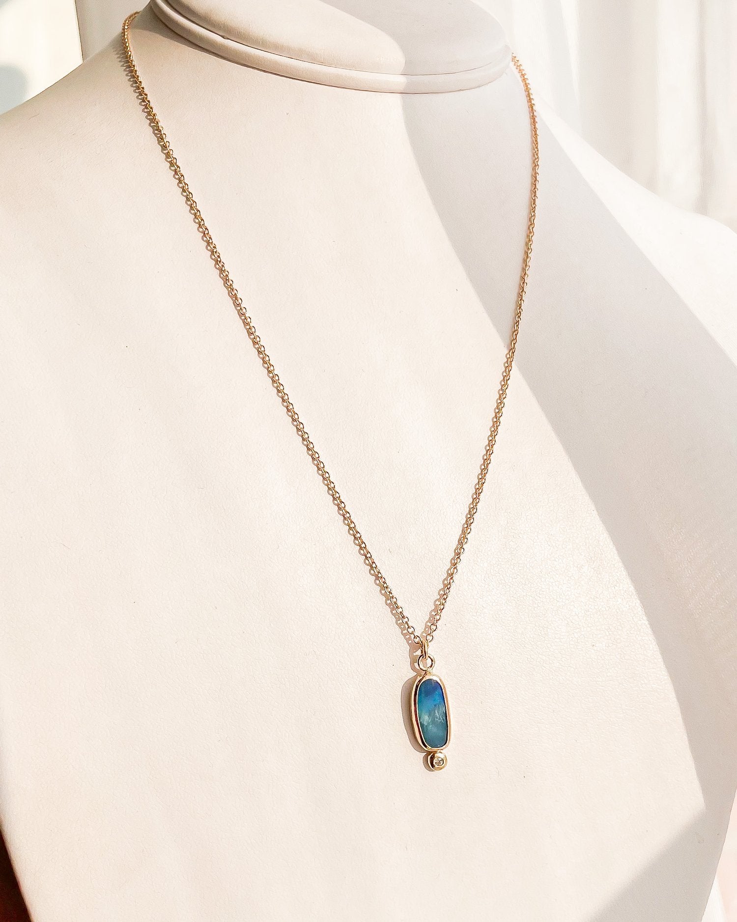 SUN & SELENE opal + diamond necklace on form
