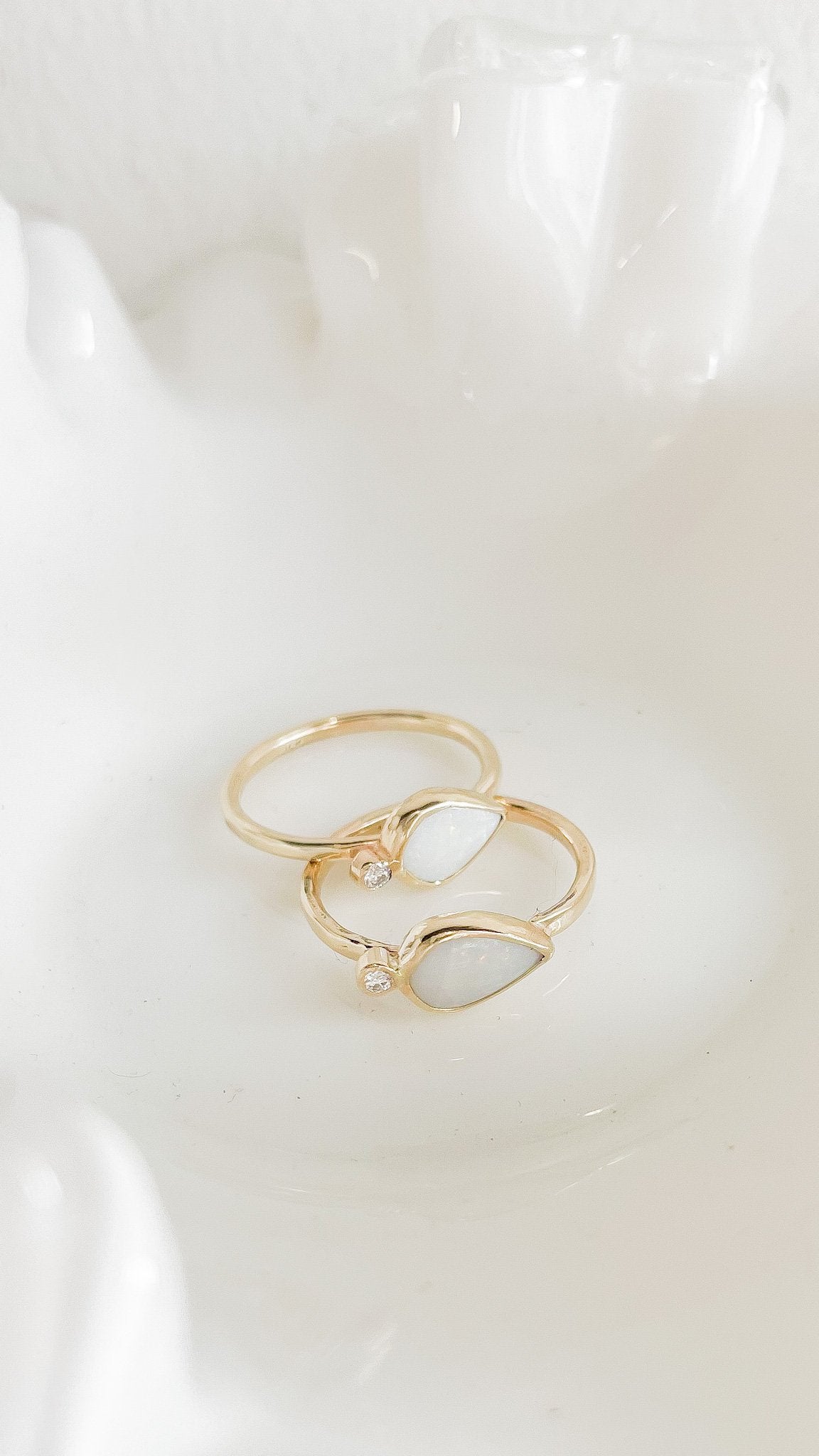 SUN & SELENE opal + diamond engagement rings 