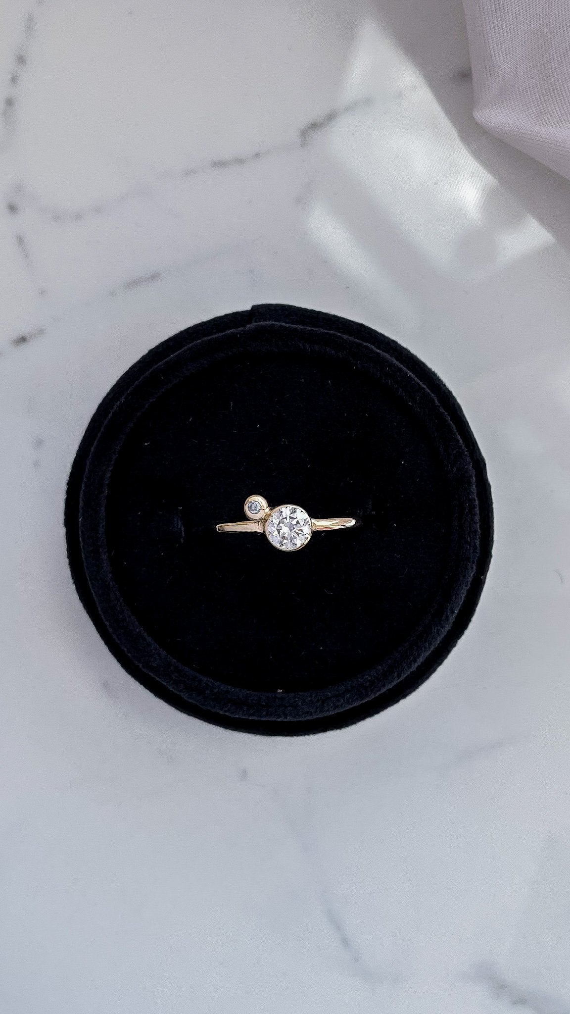 SUN & SELENE handcrafted two stone engagement ring