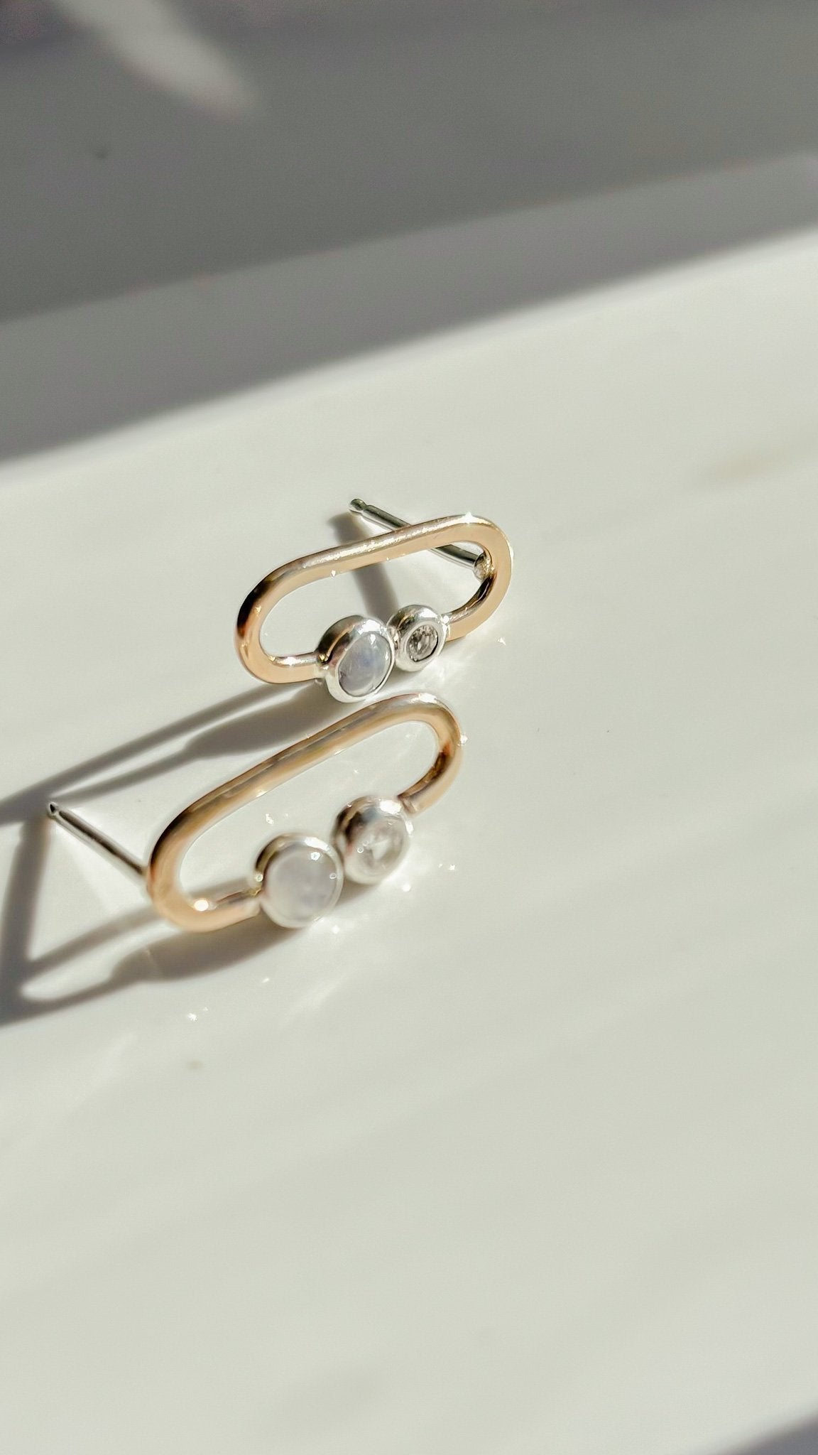 SUN & SELENE FORTUNA diamond + moonstone studs 