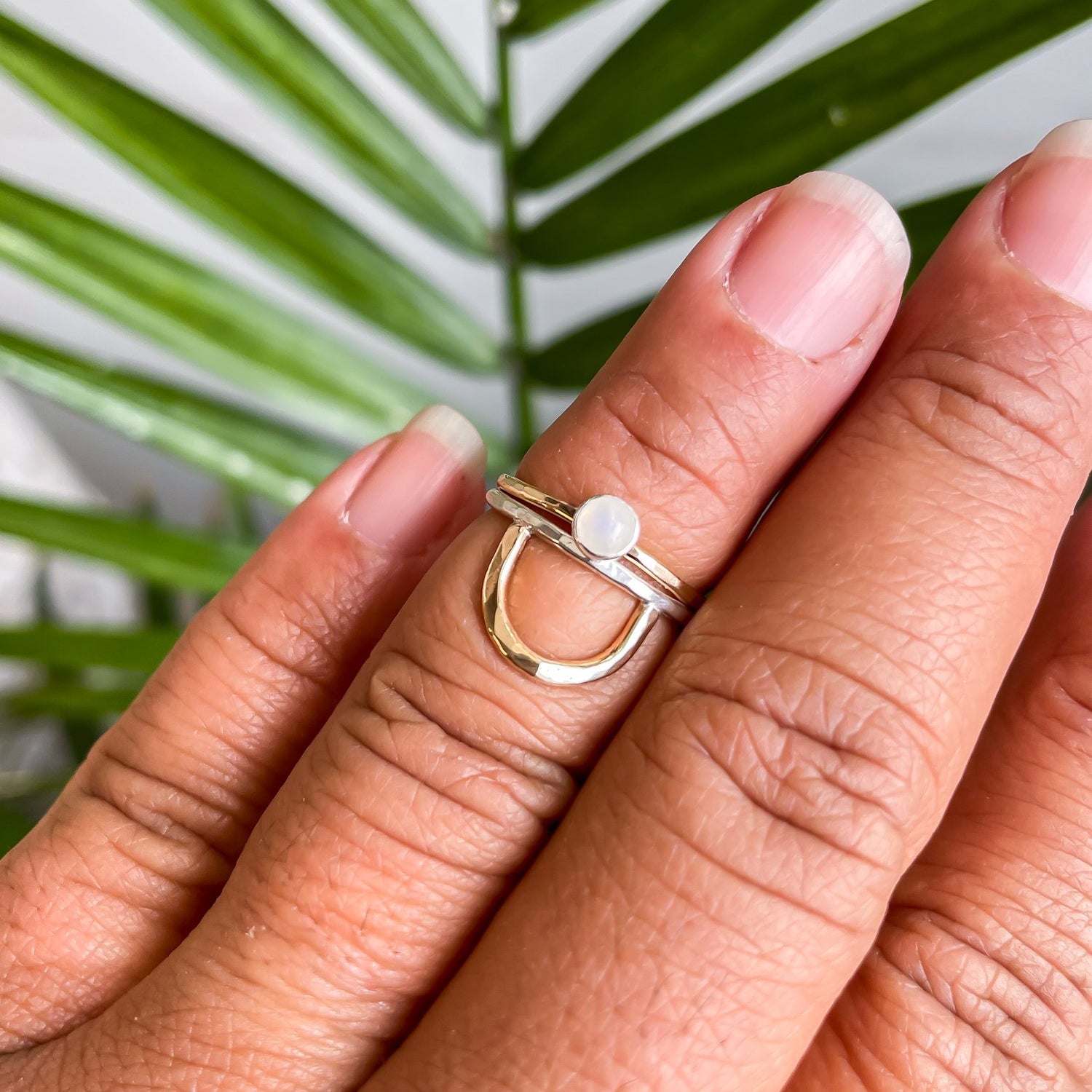 SUN & SELENE stacking rings on model